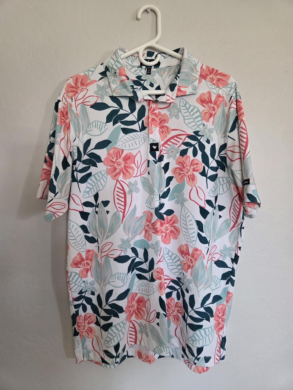 Bad Birdie Floral Polo Shirt - Coral & Teal